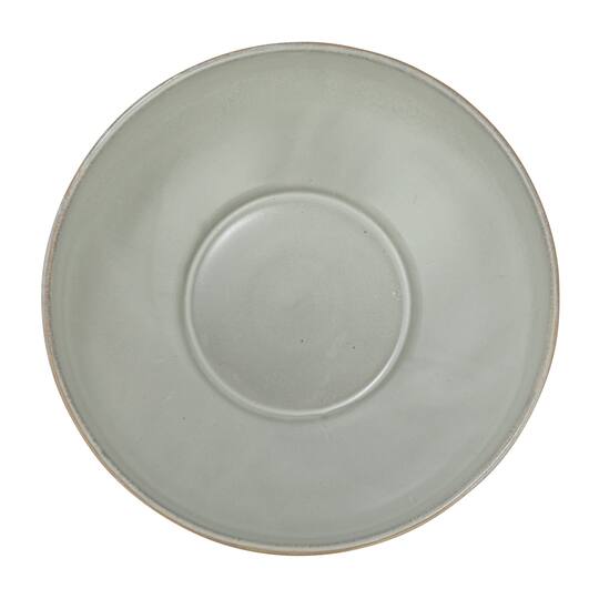 Hello Honey® 10" Cream & Green Reactive Glaze Stripes Hand-Painted Stoneware Bowl